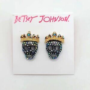 CLEARANCE Betsey Johnson Crystal Skull Crown Studs